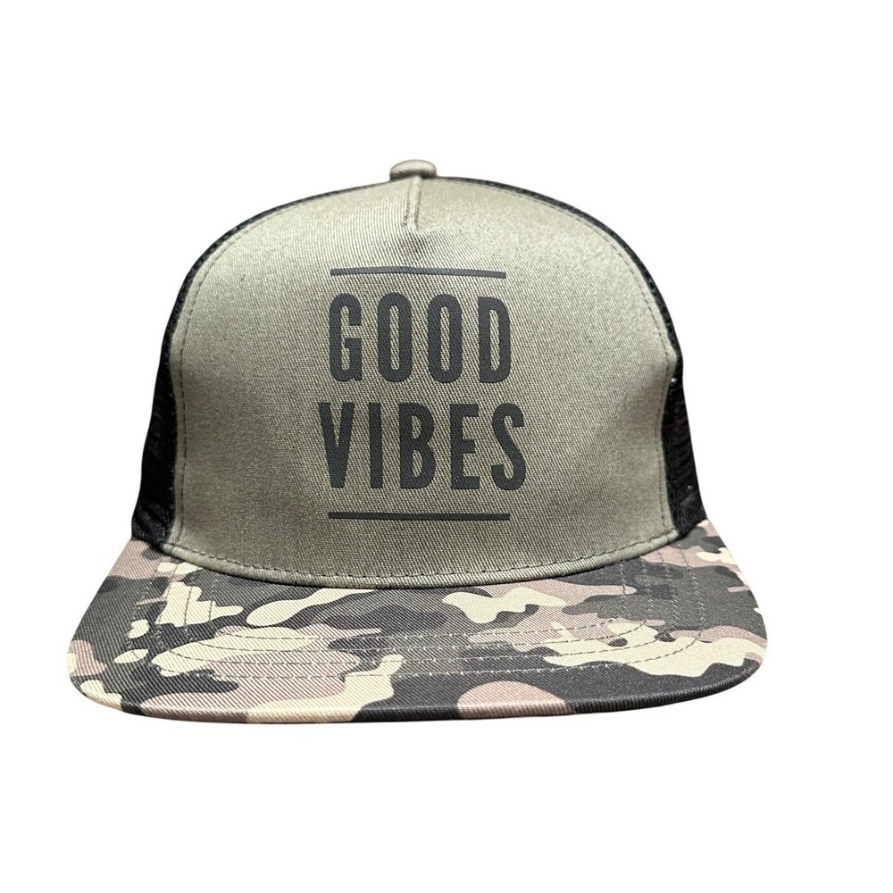 Good Vibes Trucker‎ Hat Men's One Size Camo Flat Bill Adjustable
